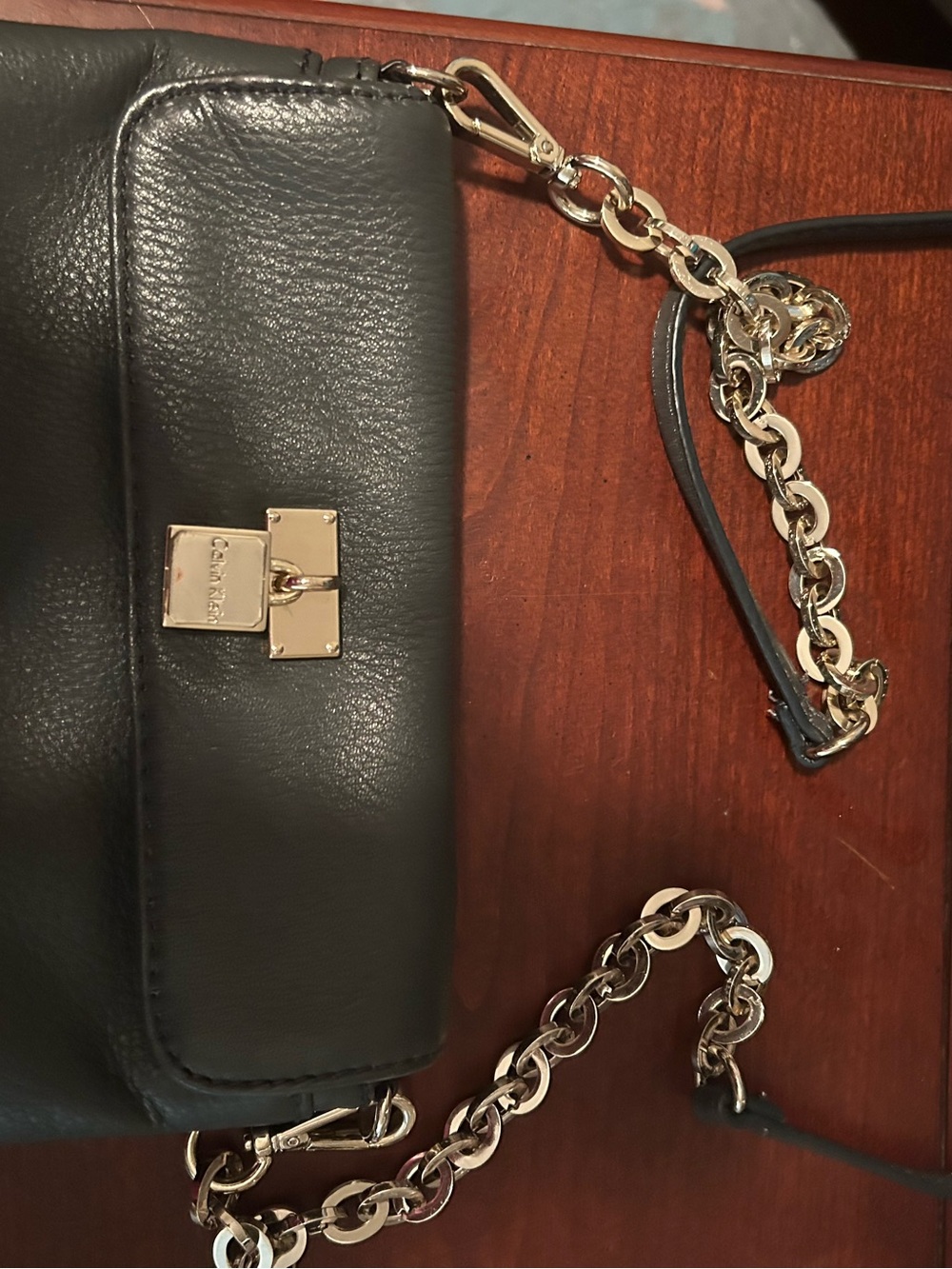 Calvin Klein navy Leather Chain Shoulder Bag